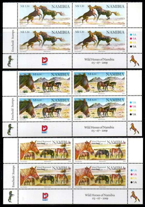 NAMIBIA 2009 WILD HORSES UMM SET OF (X3) CONTROLS BLKS + FDC NO 3.70. CC664/6. CV R660. AS PER SCANS