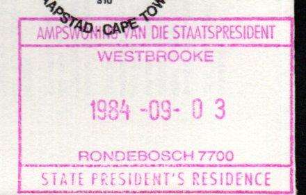 RSA 1984 CONSTITUTION MULTIPLE SIGNED/RUBBER STAMPED FDC `BOTHA, RAJBANSI, HENDRICKSE, DESIGNER ETC'