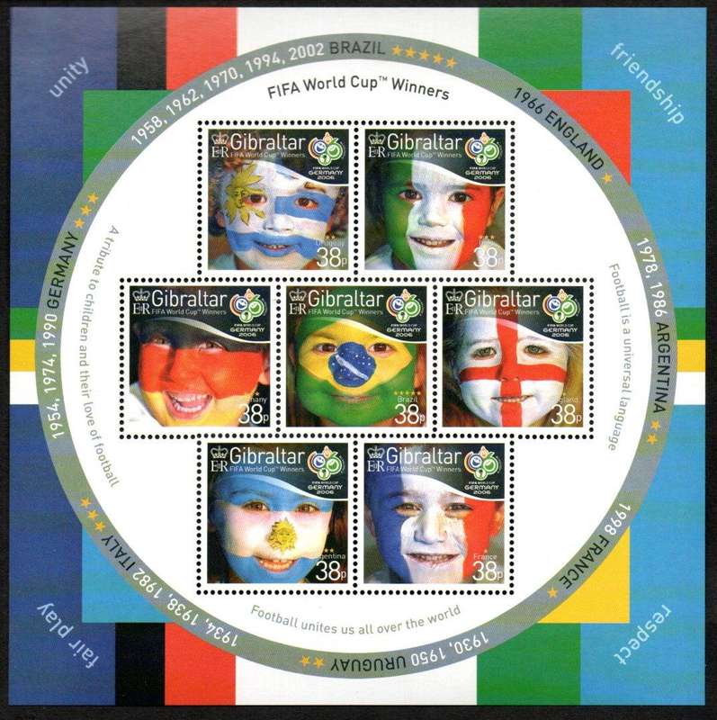 GIBRALTAR 2006 WORLD CUP FOOTBALL CHAMPS GERMANY UMM SHEET OF (X7). SG1161-7. CV GBP 8.75+.