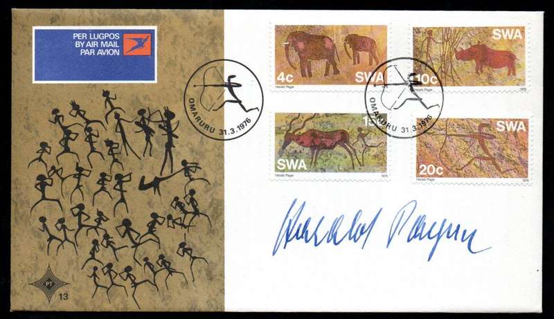 SWA 1976 PREHISTORIC ROCK PAINTINGS FDC SIGNED 'STAMP ARTIST - HARALD PAGER'. AS PER SCANS. NICE FDC