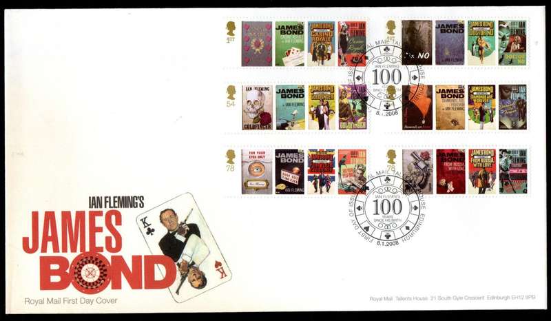 GB 2008 IAN FLEMING'S JAMES BOND FIRST DAY COVER (TALLENTS HOUSE). AS PER SCANS. CV GBP 10.