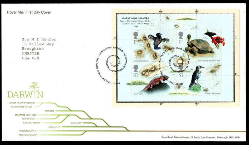 GB 2009 BIRTH BICENTENARY OF CHARLES DARWIN FIRST DAY COVERS (X2) (TALLENTS HOUSE). CV GBP 20.