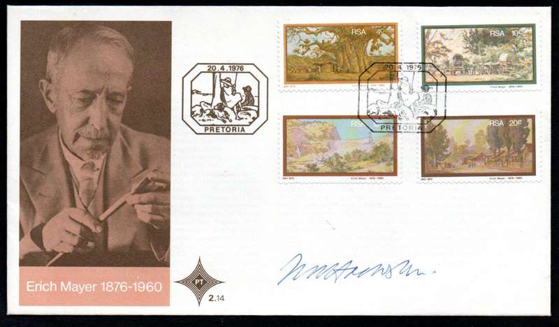 RSA 1976 BIRTH BICENT OF ERICH MAYER FIRST DAY COVER 2.14 SIGNED 'STAMP DESIGNER'. AS PER SCANS.