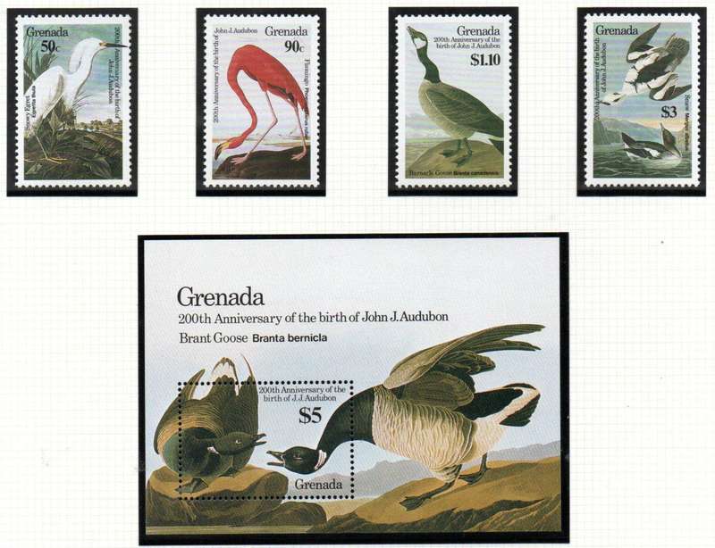GRENADA 1986 BIRTH BICENT OF JOHN J AUDUBON (BIRDS) UMM SET OF (X4) +MSHEET SG1480/MS1464 CV GBP 25+