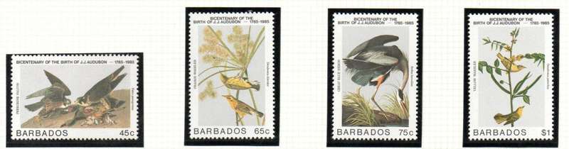 BARBADOS 1985 BIRTH BICENTENARY OF JOHN J AUDUBON (BIRDS) UMM SET OF (X4). SG784-7. CV GBP 10+.