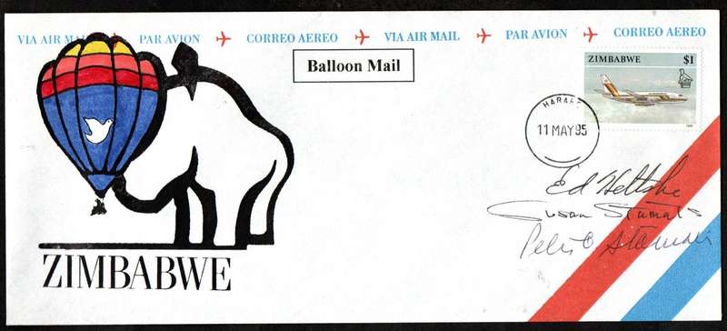 ZIMBABWE 1995 BALLOON MAIL COVER TRIPLE SIGNED 'PILOTS'. AS PER SCANS. GREAT ITEM.