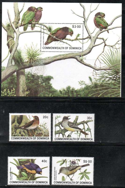 DOMINICA 1981 BIRDS UMM SET OF (X4) + MINI SHEET. SG742-MS746. AS PER SCANS. NICE THEMATIC SET.