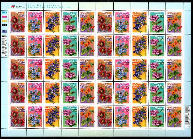 RSA 7TH DEF ISSUE R1.40 FLOWERS FULL SHEET OF (X50) dd 02.04.01 UMM. AS PER SCANS. GOOD VALUE.