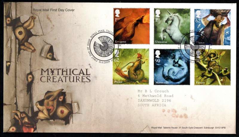 GB 2009 MYTHICAL CREATURES FIRST DAY COVER (TALLENTS HOUSE). AS PER SCANS. CV GBP 8. NICE FDC.