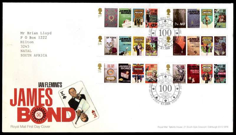 GB 2008 IAN FLEMING'S JAMES BOND FIRST DAY COVER (TALLENTS HOUSE). AS PER SCANS. CV GBP 10.