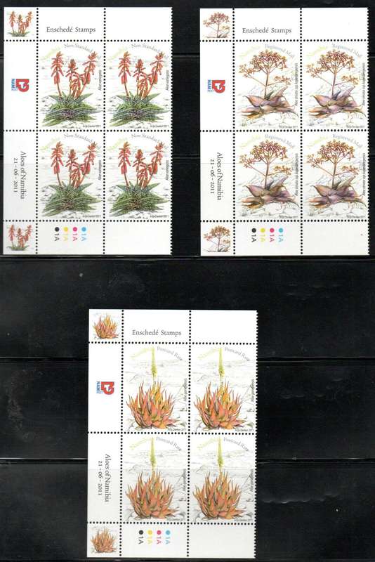 NAMIBIA 2011 ALOES UMM SET OF (X3) CONTROL BLKS OF (X4) CC732-4 + FDC 3.79. TOTAL CV R532.