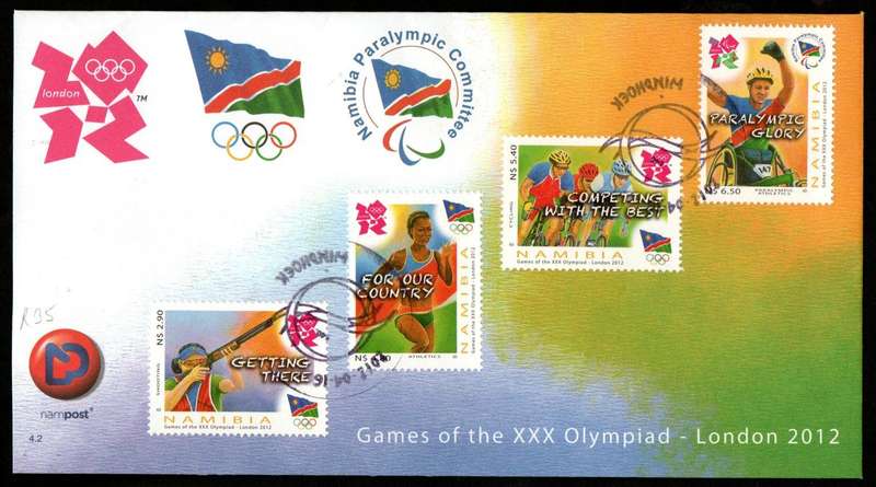 NAMIBIA 2012 OLYMPIC GAMES UMM SET OF (X4) CONTROLS (ODD FOLDED MARGINS) + FDC NO 4.2. CV R586.