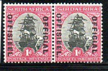 UNION 1930-47 1d OFFICIAL UMM PAIR WITH VARIETY 'STOP AFTER OFFISIEEL AFRI STAMP'. SACC13c. CV R1300