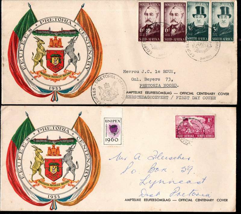 UNION 1955 CENTENARY OF PRETORIA (TEPPEX) SELECTION OF (X20) FDCs ETC. CONDITION AS PER SCANS.