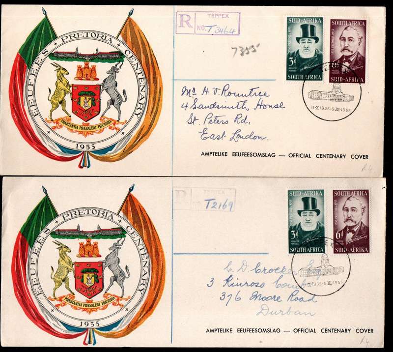 UNION 1955 CENTENARY OF PRETORIA (TEPPEX) SELECTION OF (X20) FDCs ETC. CONDITION AS PER SCANS.