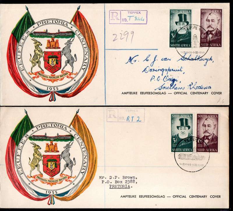 UNION 1955 CENTENARY OF PRETORIA (TEPPEX) SELECTION OF (X20) FDCs ETC. CONDITION AS PER SCANS.