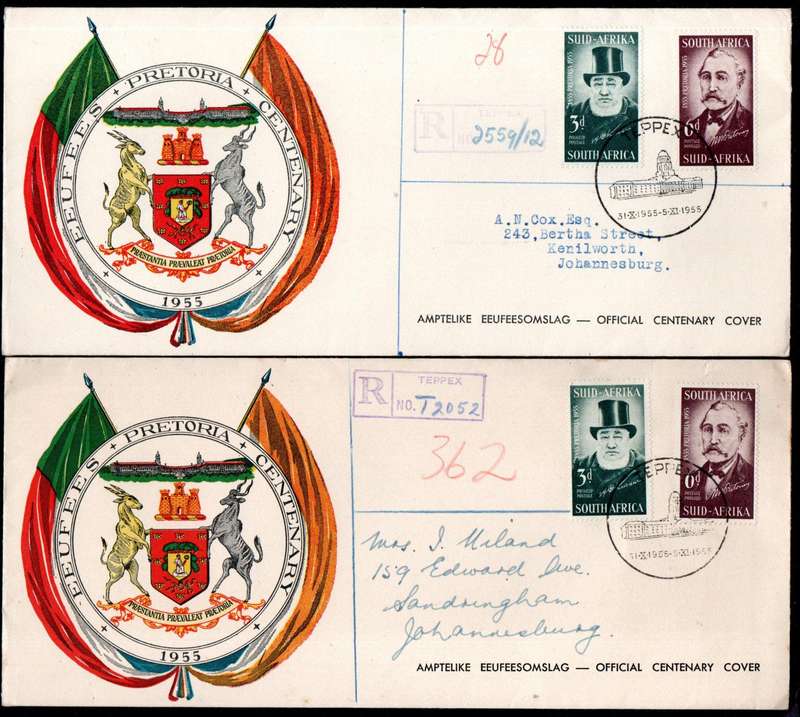 UNION 1955 CENTENARY OF PRETORIA (TEPPEX) SELECTION OF (X20) FDCs ETC. CONDITION AS PER SCANS.