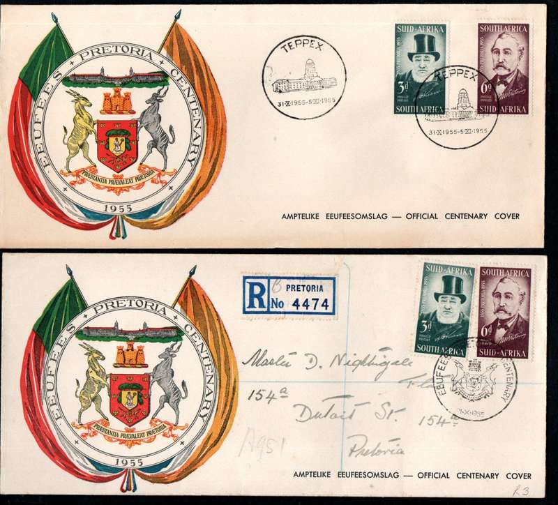UNION 1955 CENTENARY OF PRETORIA (TEPPEX) SELECTION OF (X20) FDCs ETC. CONDITION AS PER SCANS.