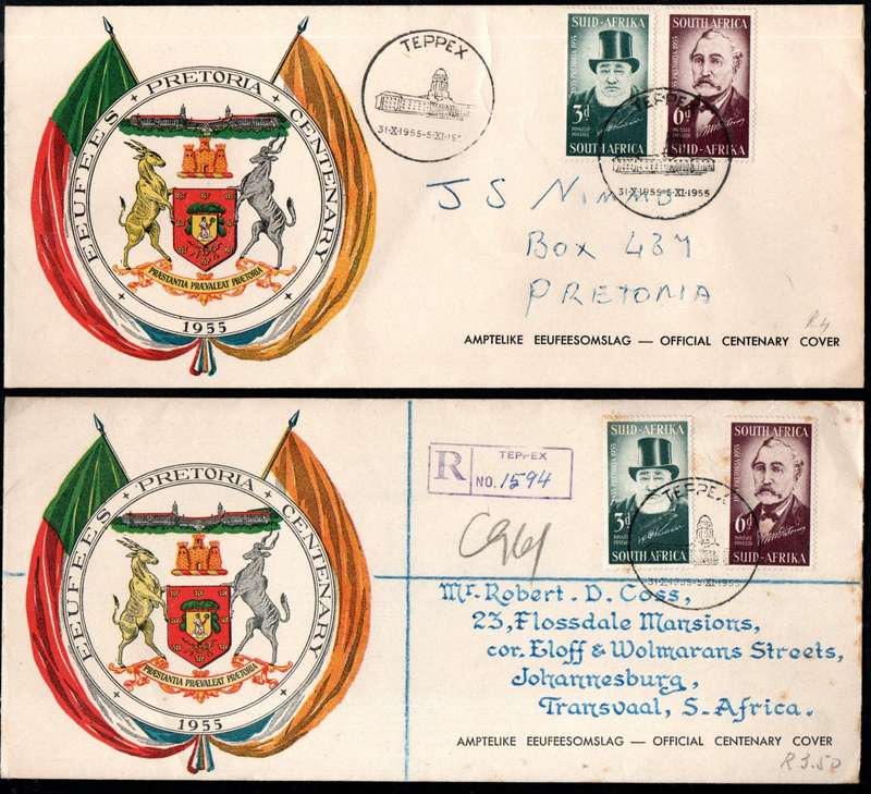 UNION 1955 CENTENARY OF PRETORIA (TEPPEX) SELECTION OF (X20) FDCs ETC. CONDITION AS PER SCANS.