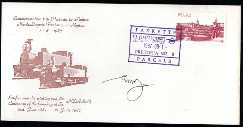 RSA 1987 railway cover commemorative trip Pretoria to Rayton signed - as per scans - great item.