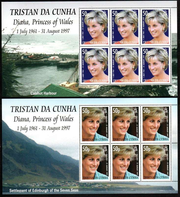 Tristan Da Cunha 2007 10th death ann Of Princess Diana umm set of (x6) sheets of (x6). CV GBP 68+.