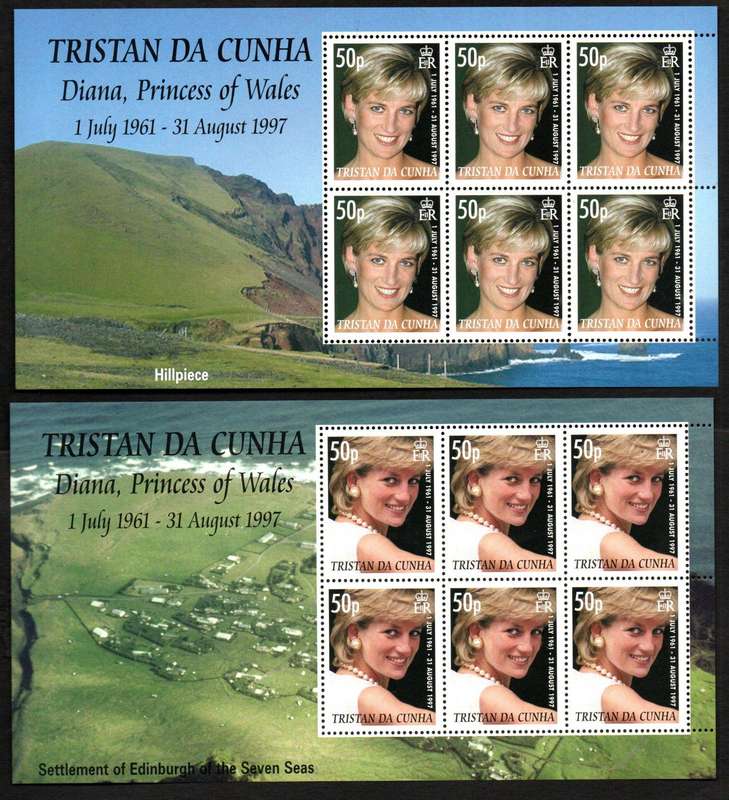Tristan Da Cunha 2007 10th death ann Of Princess Diana umm set of (x6) sheets of (x6). CV GBP 68+.