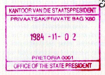 RSA 1984 inauguration of state president PW Botha FDC no 4.9a signed 'Botha' - as per scans.