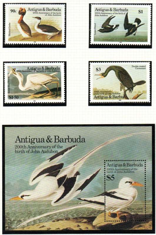 Antigua 1985 birth bicent Of John J Audubon (birds) umm set Of (x4) + msheet. Sg924/MS928. CV GBP 17