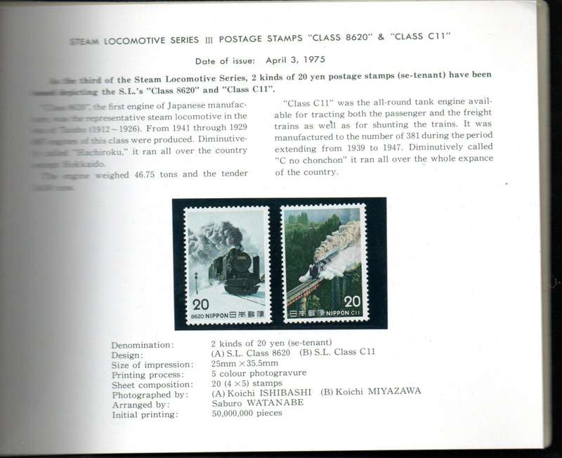 Japan 1974/5 Japanese steam locomotive series lovely souvenir booklet with mint stamps.