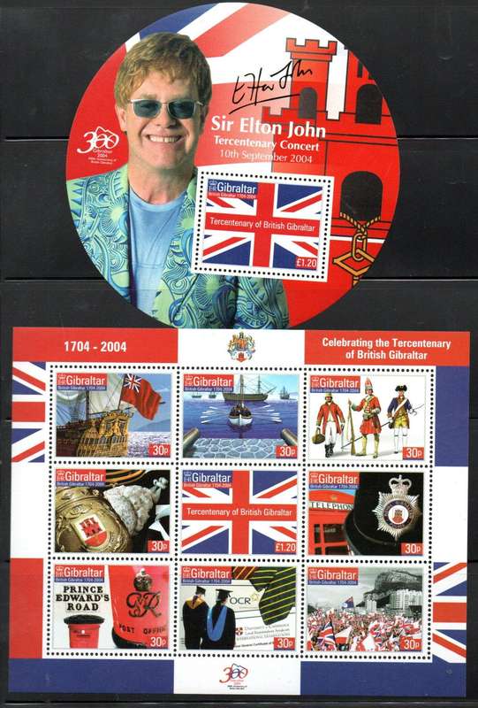 Gibraltar 2004 300th ann of British Gibraltar (x2) m/sheets umm  SGMS1077+MS1093  CV GBP 15.