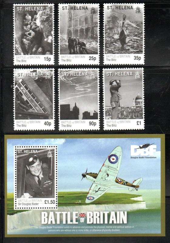 St Helena 2010 Ann of the Battle of Britain umm set of (x6) singles + msheet SG1124-1130. CV GBP 18