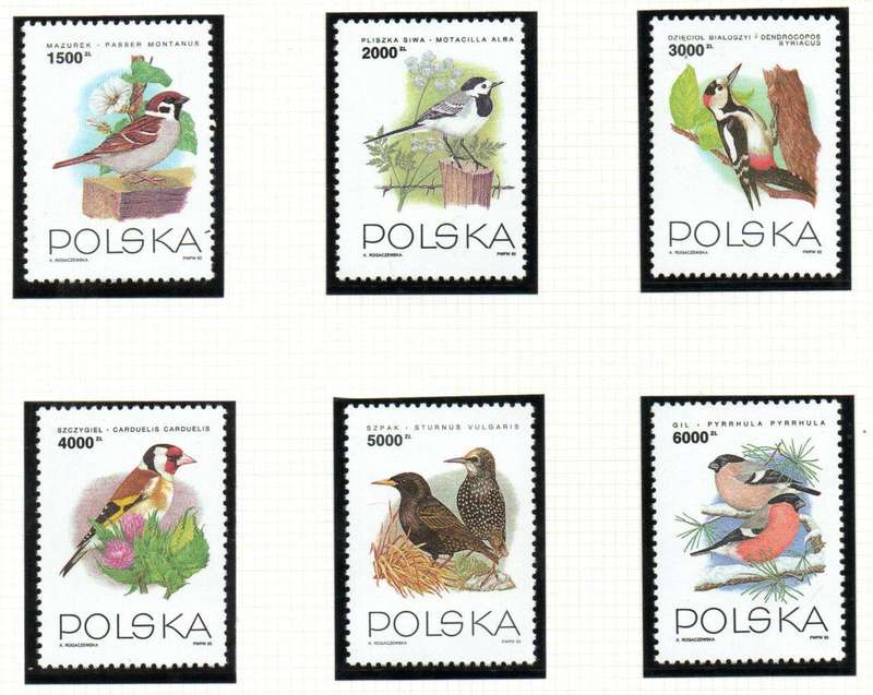 Poland 1993 birds umm set of (x6) singles - as per scans - great thematic set. SG3485-90.