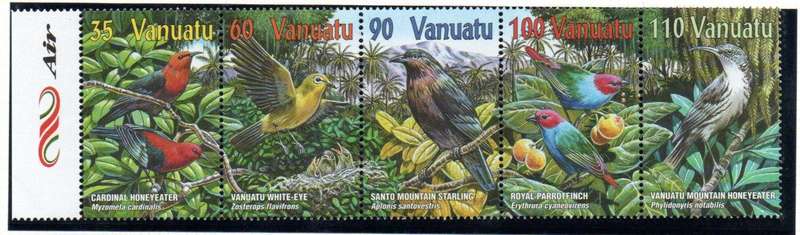Vanuatu 2001 highland birds umm set of (x5) in a setenant strip - SG848-52.