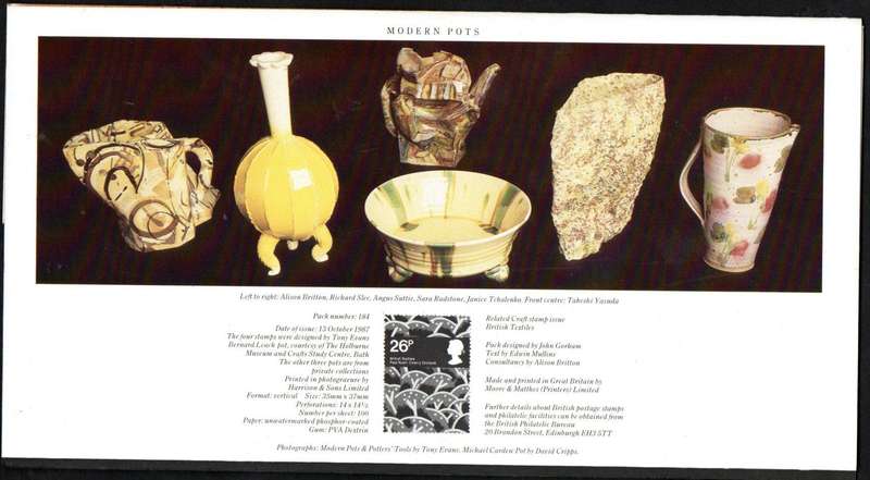 GB 1987 studio pottery mint presentation pack no 184.