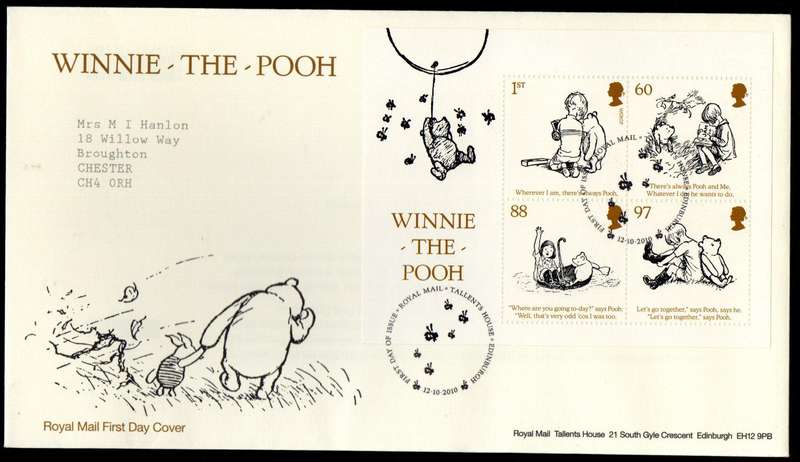 GB 2010 Winnie the Pooh (Tallents House) first day covers (x2) - as per scans.