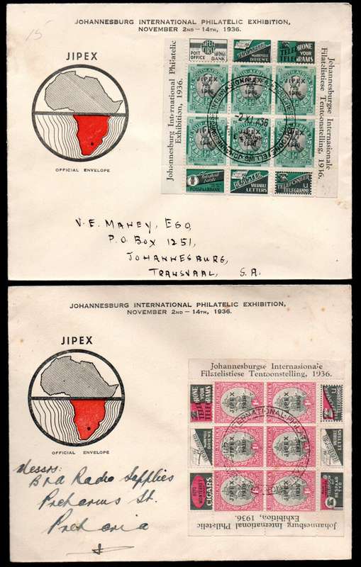 Union 1936 Johannesburg Intl Philatelic Exhibition JIPEX selection of (x9) FDCs. condition mixed etc
