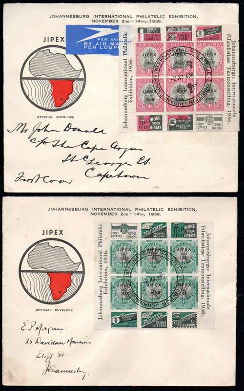 Union 1936 Johannesburg Intl Philatelic Exhibition JIPEX selection of (x9) FDCs. condition mixed etc