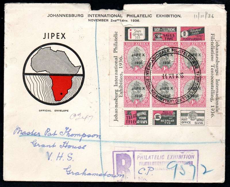 Union 1936 Johannesburg Intl Philatelic Exhibition JIPEX selection of (x9) FDCs. condition mixed etc