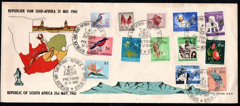 RSA 1961 1st Def new republic (31 may 1961) selection of (x9) FDCs etc - condition etc as per scans.