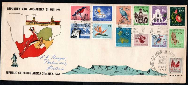 RSA 1961 1st Def new republic (31 may 1961) selection of (x9) FDCs etc - condition etc as per scans.
