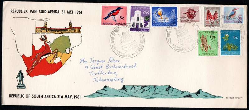 RSA 1961 1st Def new republic (31 may 1961) selection of (x9) FDCs etc - condition etc as per scans.
