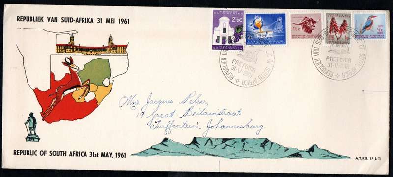 RSA 1961 1st Def new republic (31 may 1961) selection of (x9) FDCs etc - condition etc as per scans.