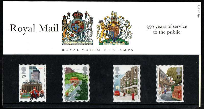 GB 1985 350 years of Royal Mail public postal service mint presentation pack no 163.
