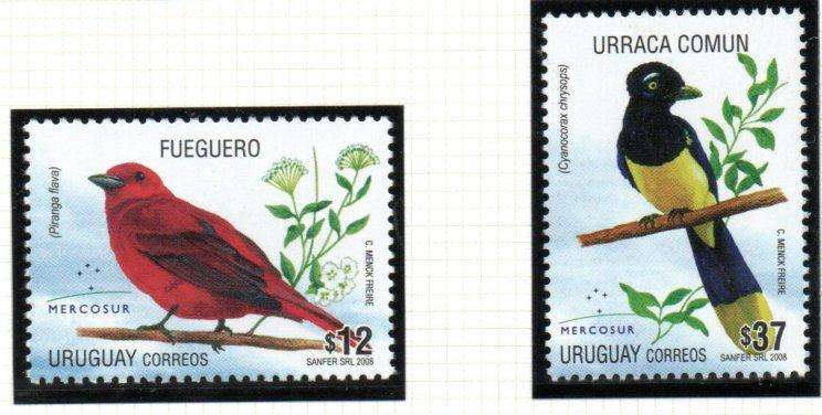 Uruguay 2008 birds set of (x2) umm singles. SG3103-4 CV GBP 19.25 - great thematic set.