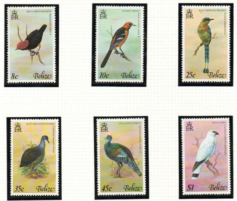 Belize 1977 birds mm set of (x6) singles - as per scans. SG452-7  CV GBP 9+.