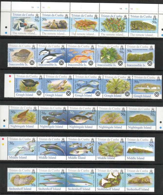 Tristan da Cunha 2005-6 islands (1st to 6th issue) setenant strips umm - total CV GBP 58.