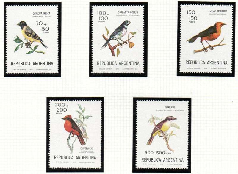 Argentina 1978 Inter-American Philatelic Exhib (birds) umm set of (x5) singles - SG1591-5 CV GBP 18+