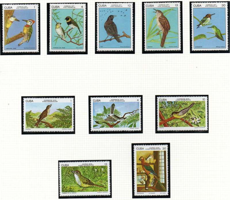 Cuba 1977 birds set of (x5) + 1978 birds set of (x5) umm - SG2353-7+SG2437-41 - CV GBP 13+