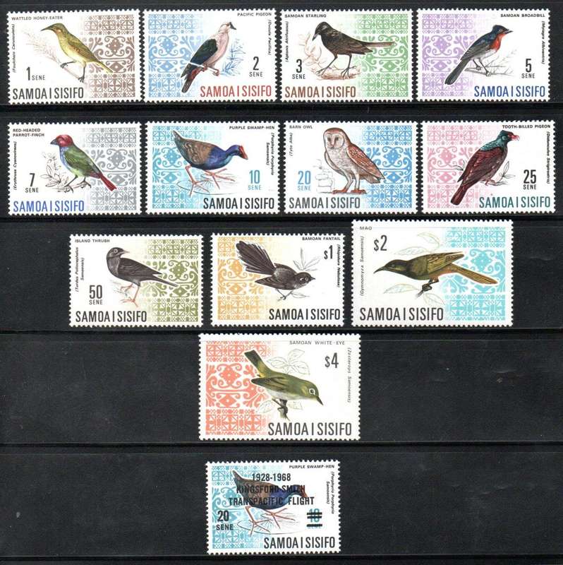 Samoa 1967-69 decimal (birds) set of (x12) umm - SG280-89b + 1968 surch single  CV GBP 36+