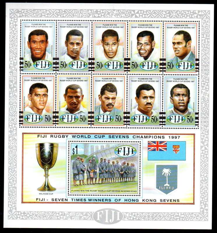 Fiji rugby's victory in Hong Kong Sevens competition umm sheet of (x10) - great thematic.